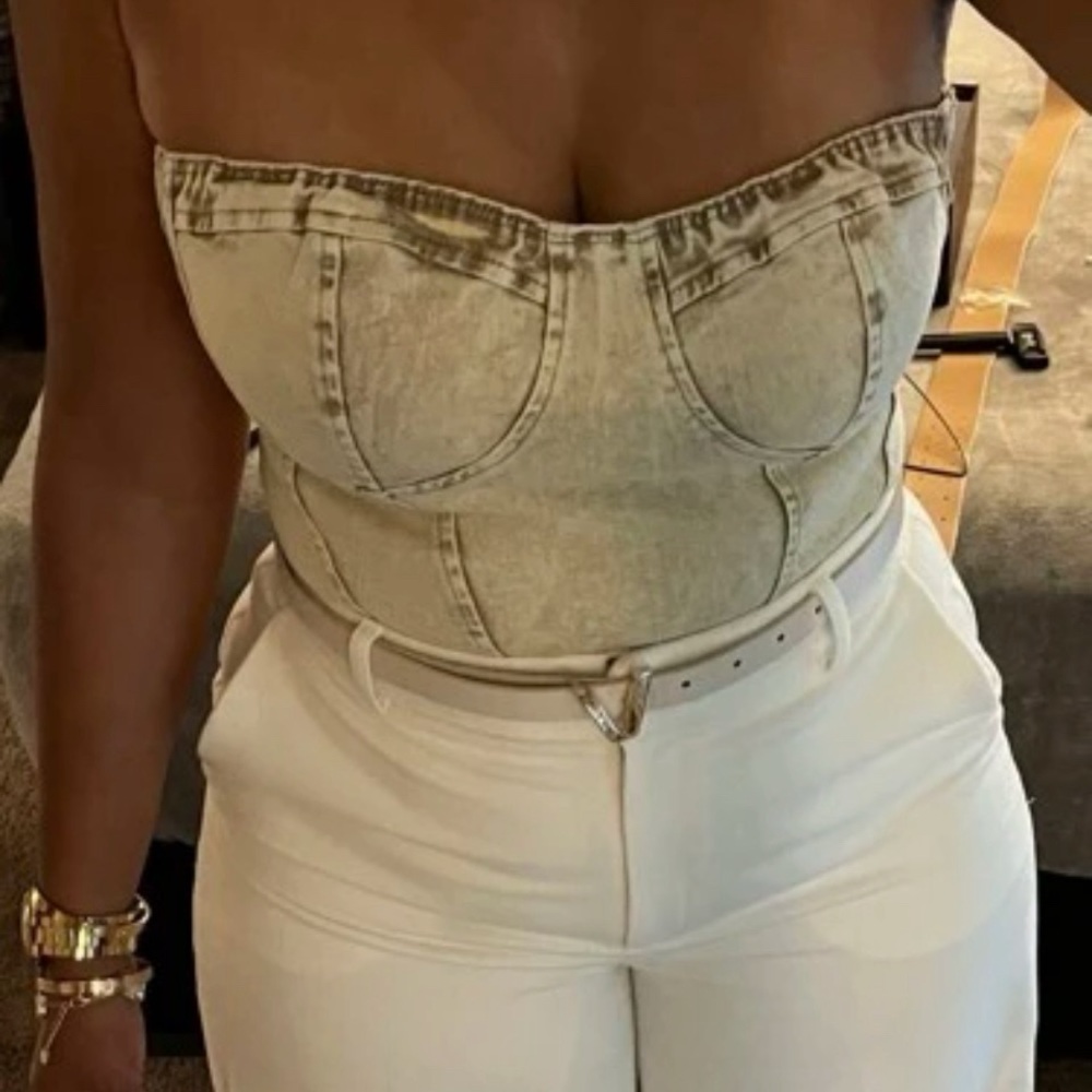Solid Denim Bustier Top